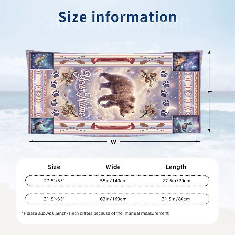 Teddy Bear Theme Beach Towel Personalized Custom Name & Text Soft Quick Dry Beach Towel for Swimming Travel