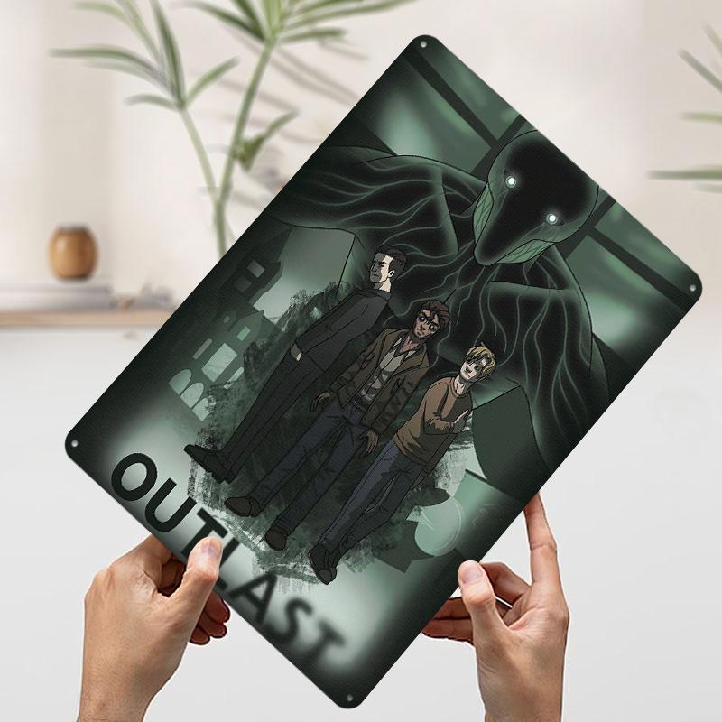 Outlast Game Printed Poster Customized Wall Art Retro Vintage Metal Tin Signs for Gamer Decoration Room Office Decor Coffee Bar