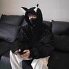 Унисекс Худи в уличном стиле с металлическими шипами-ушками Укороченный крой Смесь хлопка Серый Черный