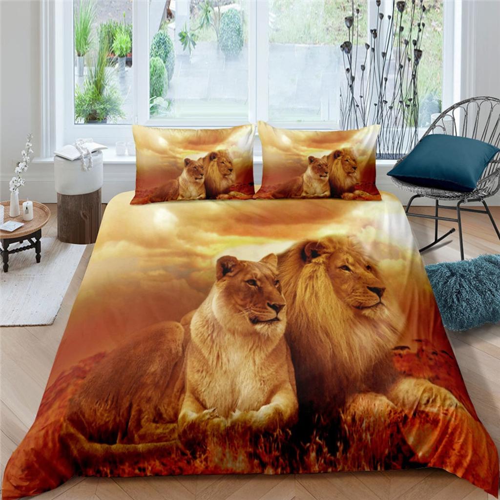 Black Lion Duvet Cover Animal Bed Sheet Pillow Three-Piece Bedding Set Single Double King Queen