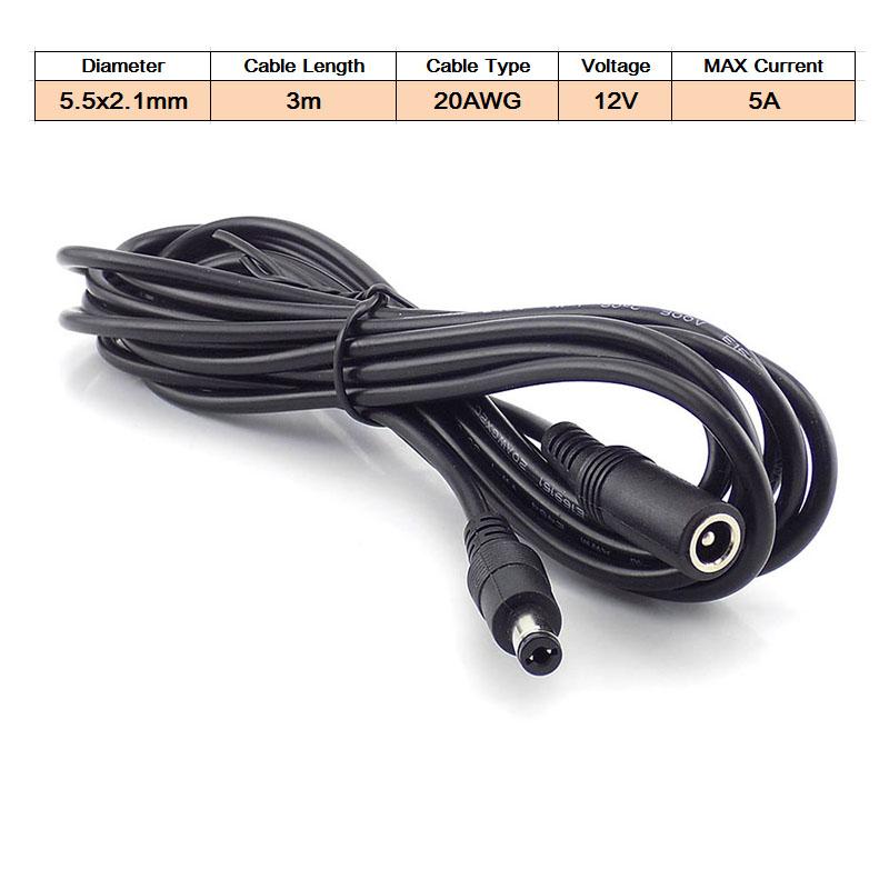 Female To Male Plug CCTV DC Power Cable Extension Cord Adapter 12V Power Cords 5.5x2.1mm Camera Power Extension Cord