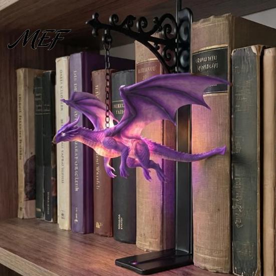 Dragon Statue for Desk Magical Flying Bookshelf Lamp, Warm Hanging Night Light, Fantasy Halloween Party Decor Reading Nook Decor, Unique Gift