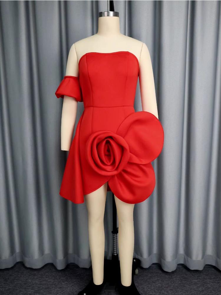 Afridan Женские Вечерние Сексуальные Мини-платья Бандо с 3D Большим Цветком Рождество С Открытыми Плечами Облегающие Свадебный Гость Праздничное Мероприятие Новое