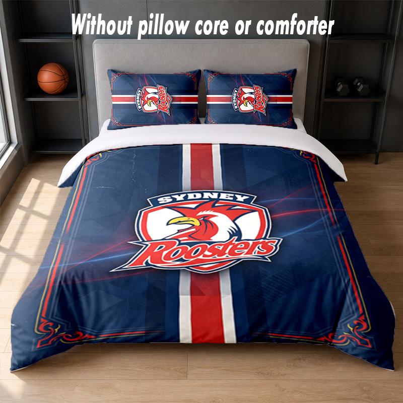 Sydney Roosters Design Bed Bedding Set 1 Duvet Cover + 2 Pillowcases Soft Breathable Household Bed Linens