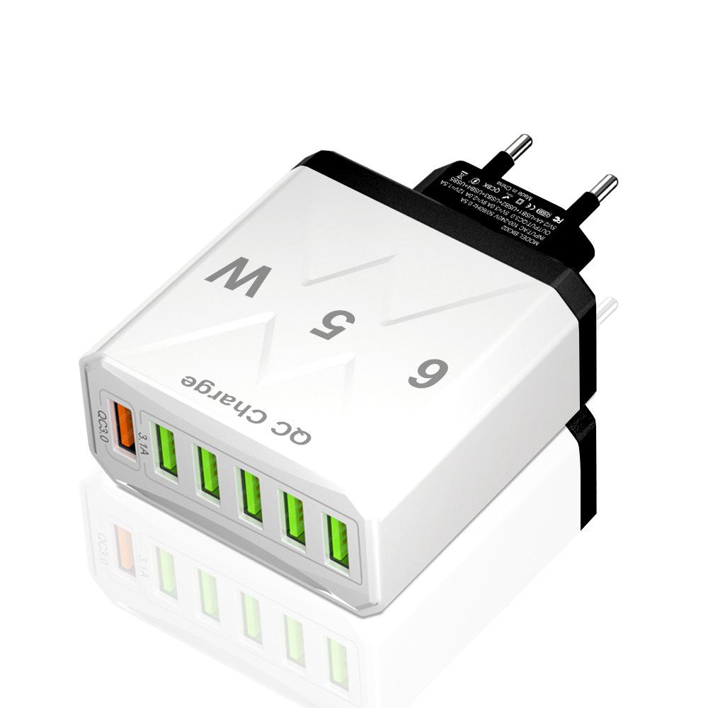 Высокомощное 6-портовое USB-зарядное устройство 65 Вт для мобильных телефонов (Стандарт США/ЕС/Великобритании)