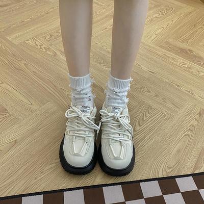 Белые туфли на толстой подошве для папы, женские, ретро, 2025, новые осенние универсальные легкие кроссовки для студентов