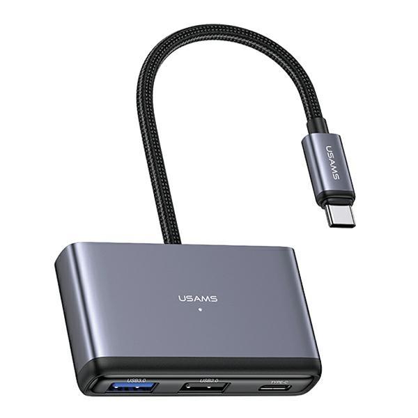 USAMS Adapter HUB 4in1 2xUSB 2.0/USB 3.0/USB-C gray/dark gray SJ627HUB01 (US-SJ627)