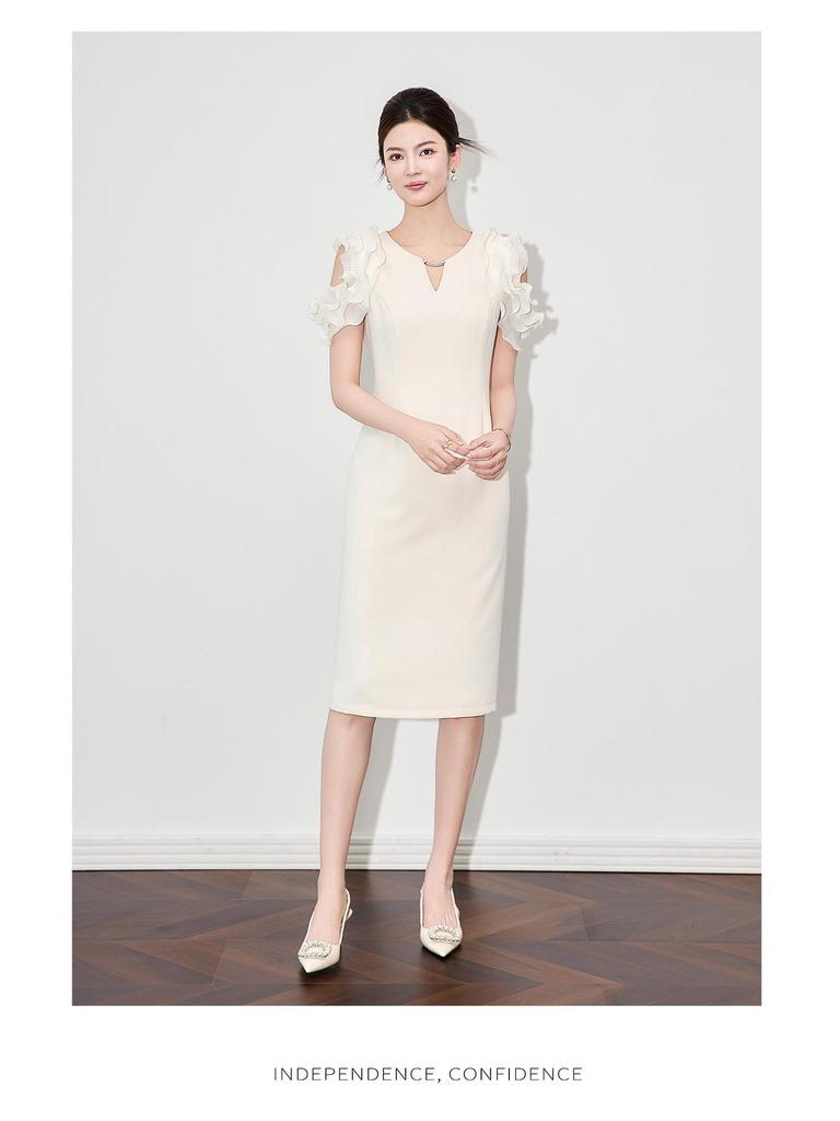 Профессиональное платье миди с рукавом до локтя класса люкс - Женский умный наряд для ранней осени