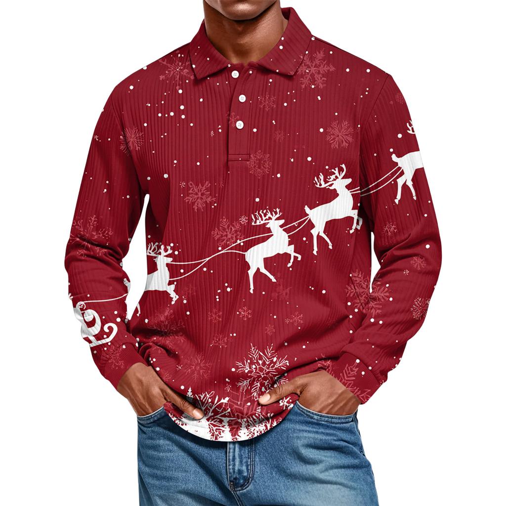Men's Casual Style Solid Color Loose Shirt Long-sleeved Top