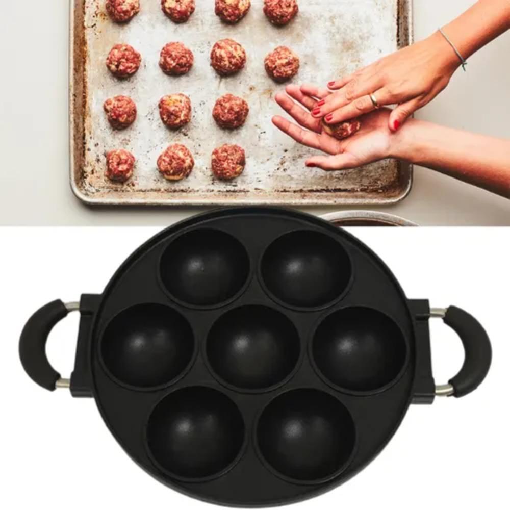 Aluminum 7-Hole Cake Cooking Pan Anti-scald Handle Cake Ball Plate Grill Pan Takoyaki Maker Scones