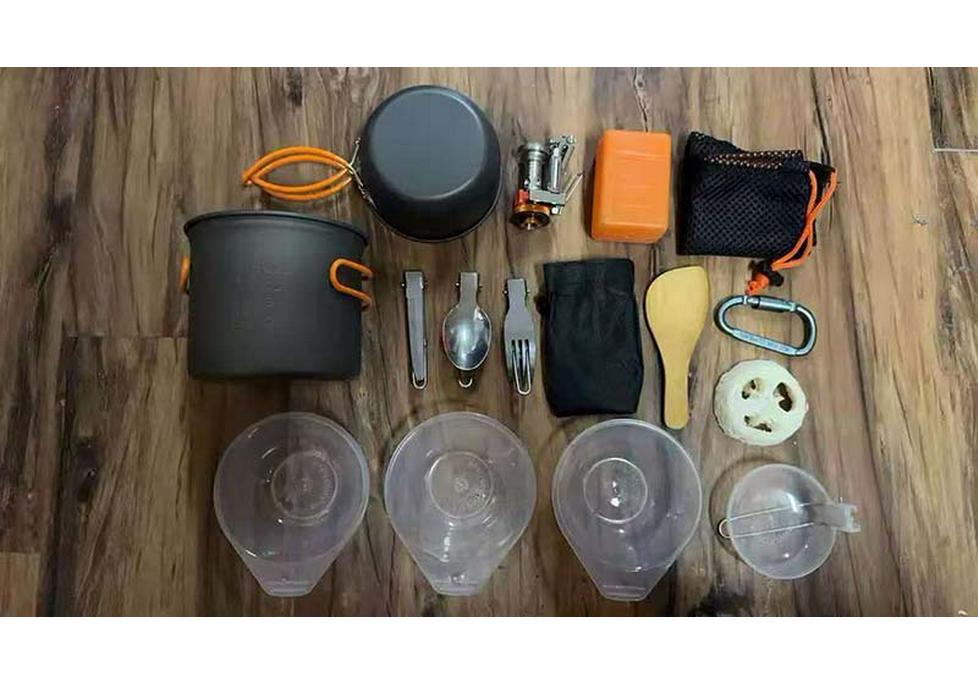 DS-101 Outdoor Camping Cookware Set: Includes Cookware, Utensils, Mini Stove, and Carabiner