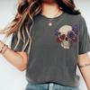 Floral Skull Shirt, Boho Goth Aesthetic Tee with Flowers, Cute Grunge Skull Graphic T-Shirt, Soft Goth Nature Lover Gift for Women