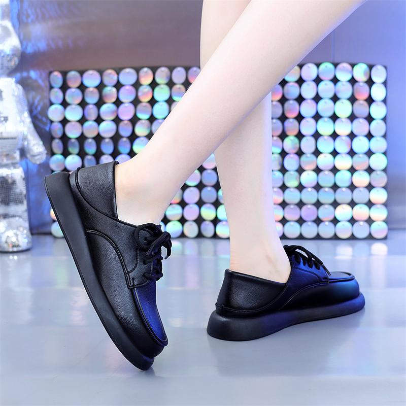 Обувь для женщин, горячая распродажа, осенние женские туфли-лодочки, однотонные, с круглым носком, на платформе и среднем каблуке, водонепроницаемые, со шнуровкой, Zapatos Mujer