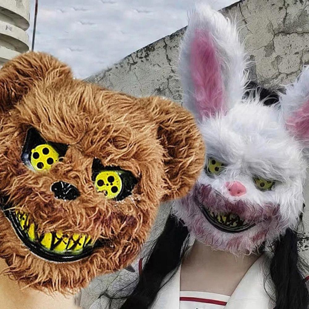 Ghost Festival Halloween Mask Scary Bloody Bear Mask Kids Gift Bloody Plush Bunny Mask Women