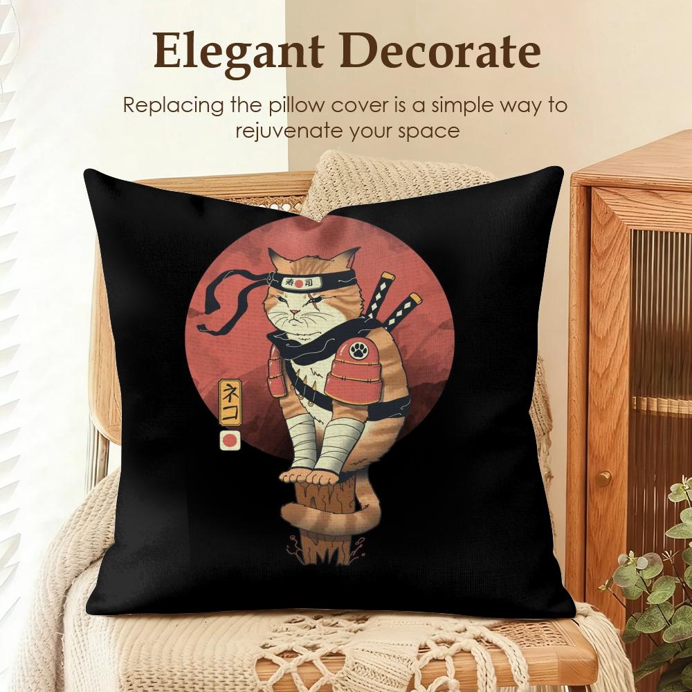 Japanese Style Cat Cushion Cover Natural Linen Organic Fabric DoubleSided Printing Sofa Home Decor Gift Pillow Case