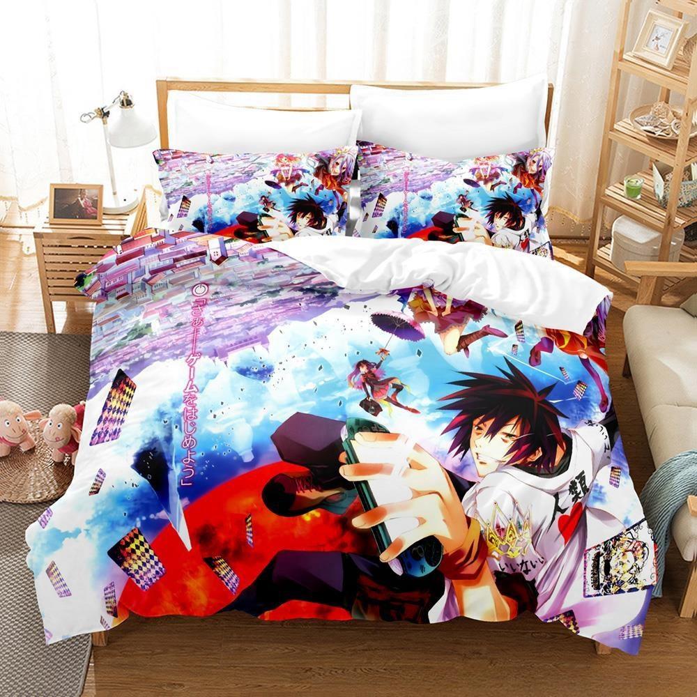 New 3D Printing Kawaii Girls Bedding No Game No Life Bedding Set Cartoon Anime Three-piece Set Adult Kid Bedroom Duvetcover Sets