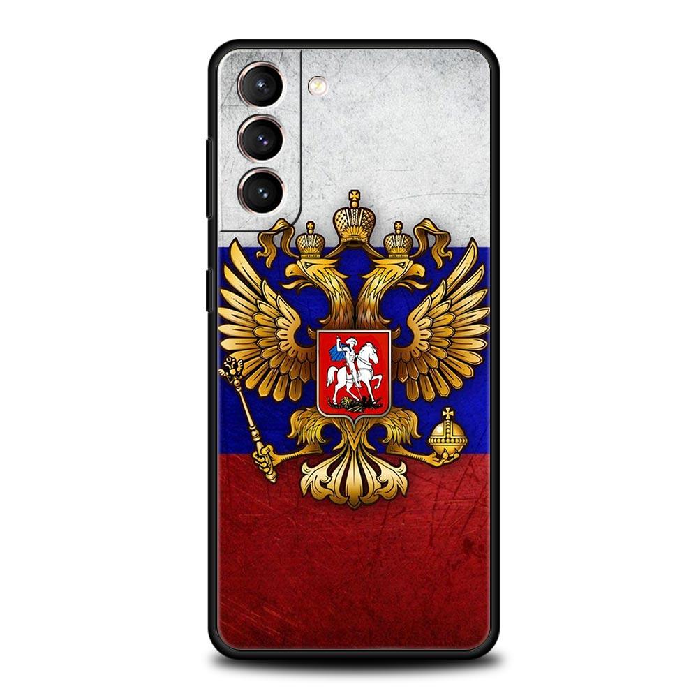 Чехол для телефона Samsung Galaxy S23 S22 Ultra S20 S21 FE 5G S10 S9 Plus S10E S8 Note 20 Черный Чехол Россия Флаги России Эмблема