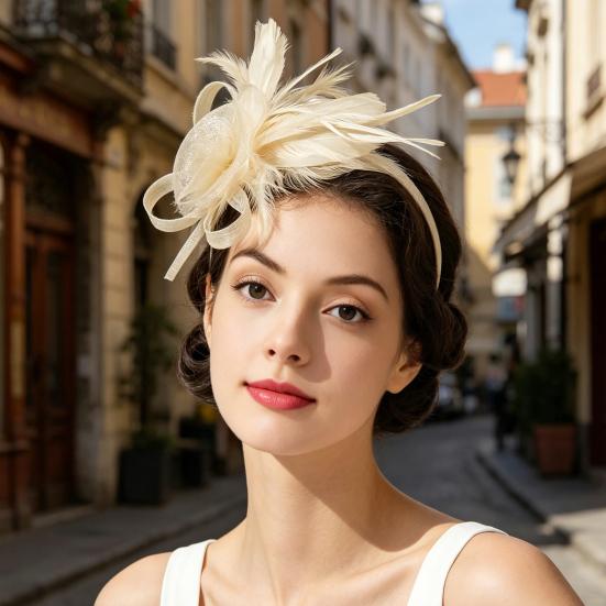 Ретро-ободок-fascinator из сетки и перьев с цветочными акцентами для женщин - Идеально подходит для чаепитий, коктейльных вечеринок или свадеб