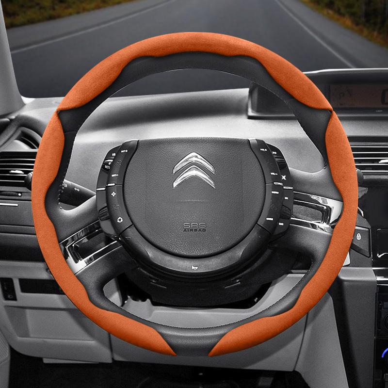 Suitable for Citroen Suede Snap-on Steering Wheel Cover Non-Slip C3 C4 X Berlingo C5 Aircross Jumper SpaceTourer Ami X Black Red
