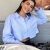 Striped Women's Cropped Shirt With Pockets Vintage Button-up Blouses Fashion   Travel