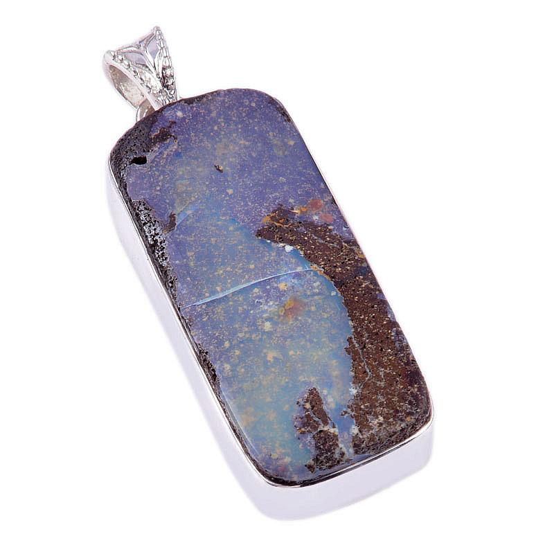 Natural Boulder Opal Gemstone Handmade 925 Solid Sterling Silver Pendant 2" C9t97