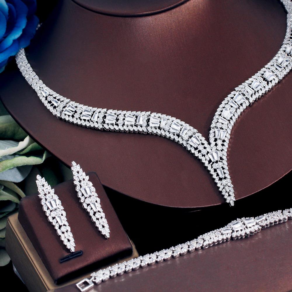 CMM 4 шт. Роскошные блестящие циркониевые женские свадебные ожерелья невесты праздничные бижутерия наборы аксессуаров
