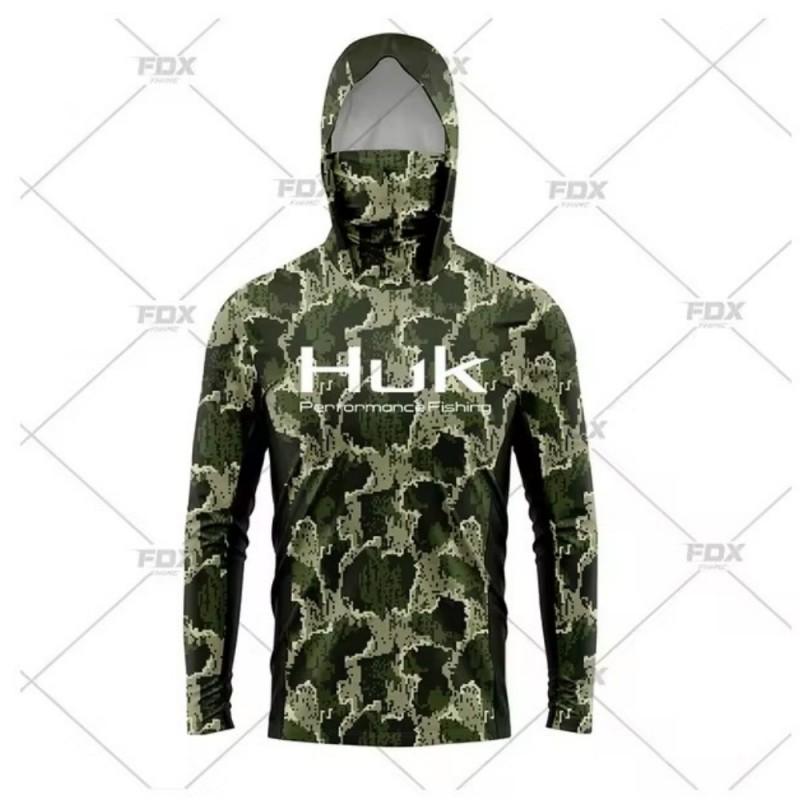 HUK Fishing Shirts Long Sleeve Hooded Face Cover Wear Outdoor