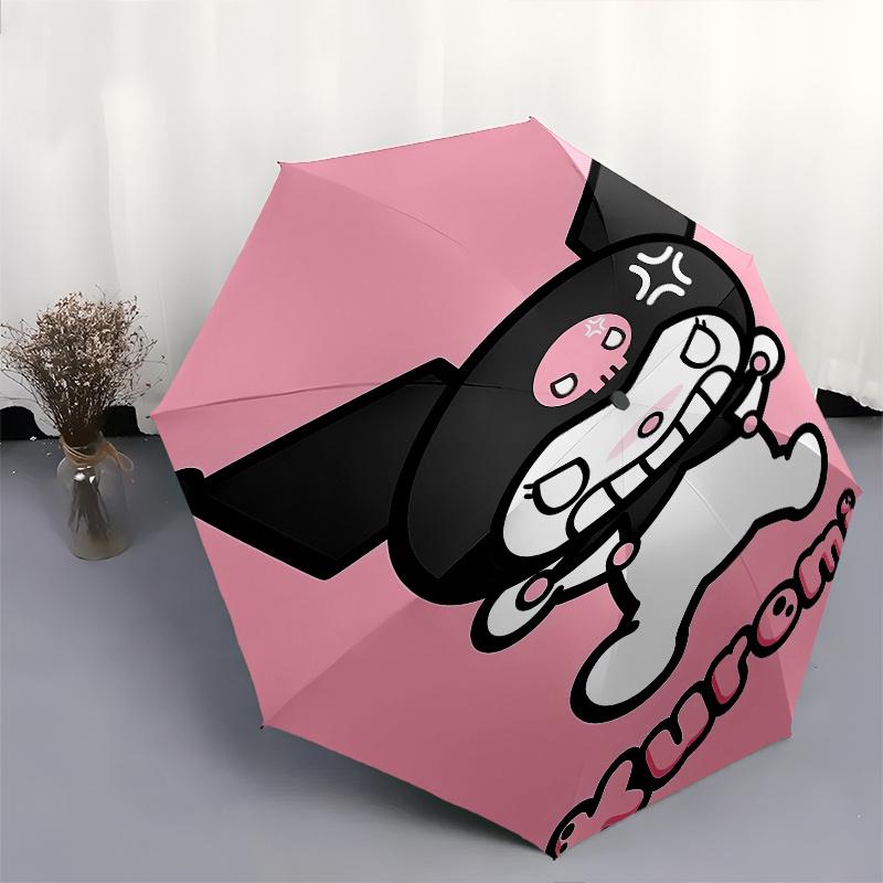 Kuromi,Cute Automatic Folding Umbrella-Simple 8-Rib Design, Bright Cartoon Pattern, Durable Iron Frame, Suitable For Travel, Outdoor, Beach-