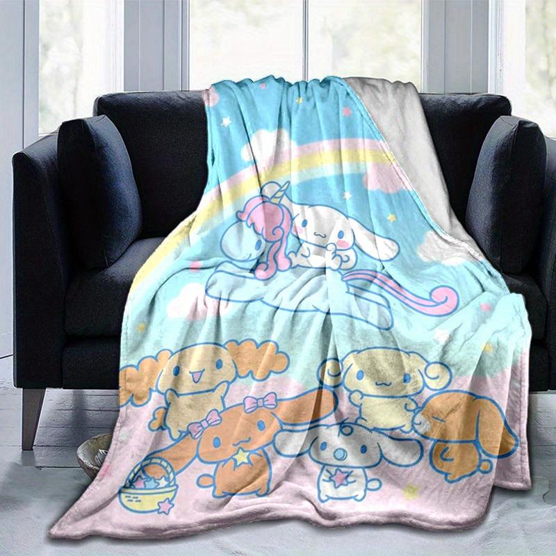 1pc, Sanrio Cozy Home Decor: Soft Flannel Blanket for Bedroom, Living Room & Travel, Perfect Gift! Unicorn & Bunny Design Sofa Throw, Outdoor Beach Bl
