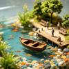 3D-печатная модель винтажной деревянной лодки, деревенская фигурка старого рыболовного судна для полки, морской декор для рыбака, хоббиста, подарок