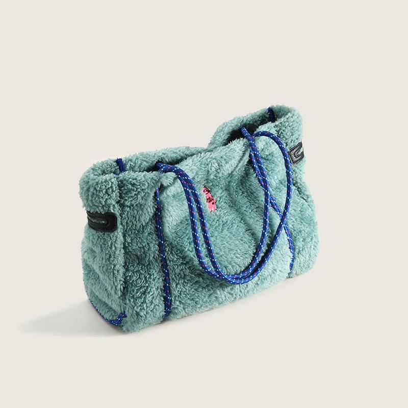 Luxury Soft Plush Tote Rope Handle Women Shoulder Bag Large Faux Fur Handbag Winter Warm Fluffy Shopper Bags for Women