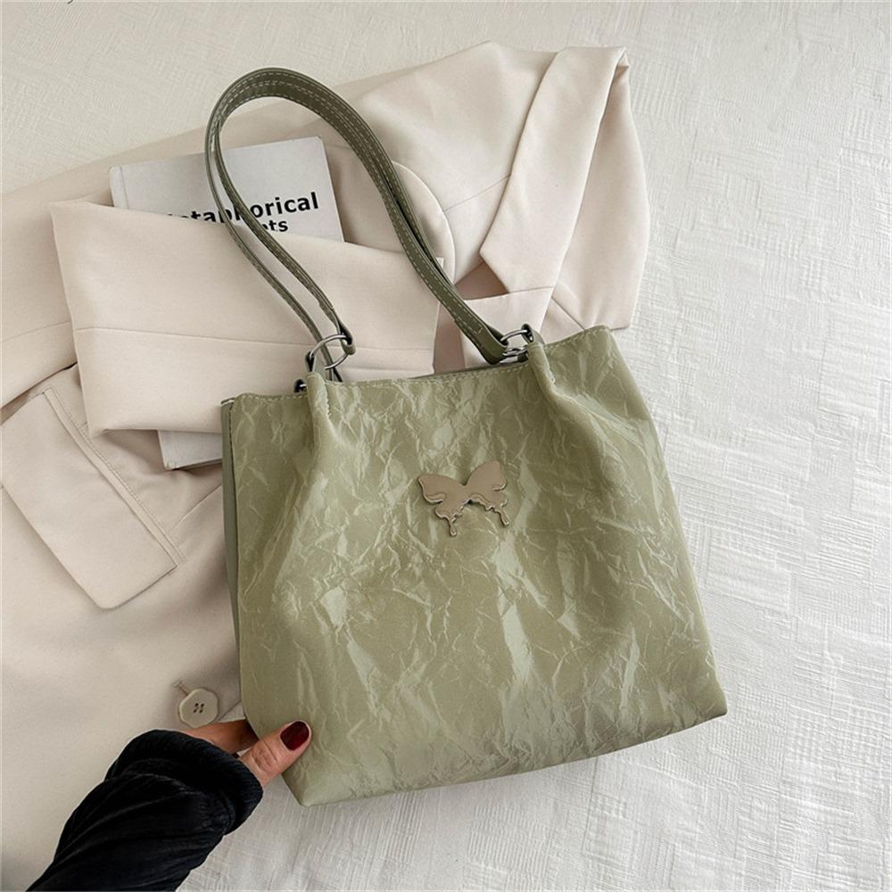 Trendy Pu Leather Underarm Tote Bag Solid Color Zipper Sweet Shoulder Bag Butterfly Pattern Korean Style Luxury Handbag Female