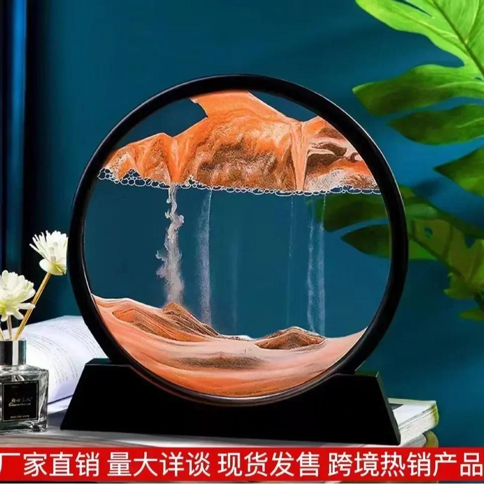 3D движущаяся песчаная художественная картина, круглое стекло, глубокий морской песчаный пейзаж, песочные часы, зыбучие пески, ремесло, текучая картина, офис, домашний декор, подарок