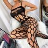 Sexy Fishnet Hollow Jumpsuits Crotchless Lingerie Women Plus Size Outfits Halter Mesh Bodystocking One Pieces Erotic Bodysuits