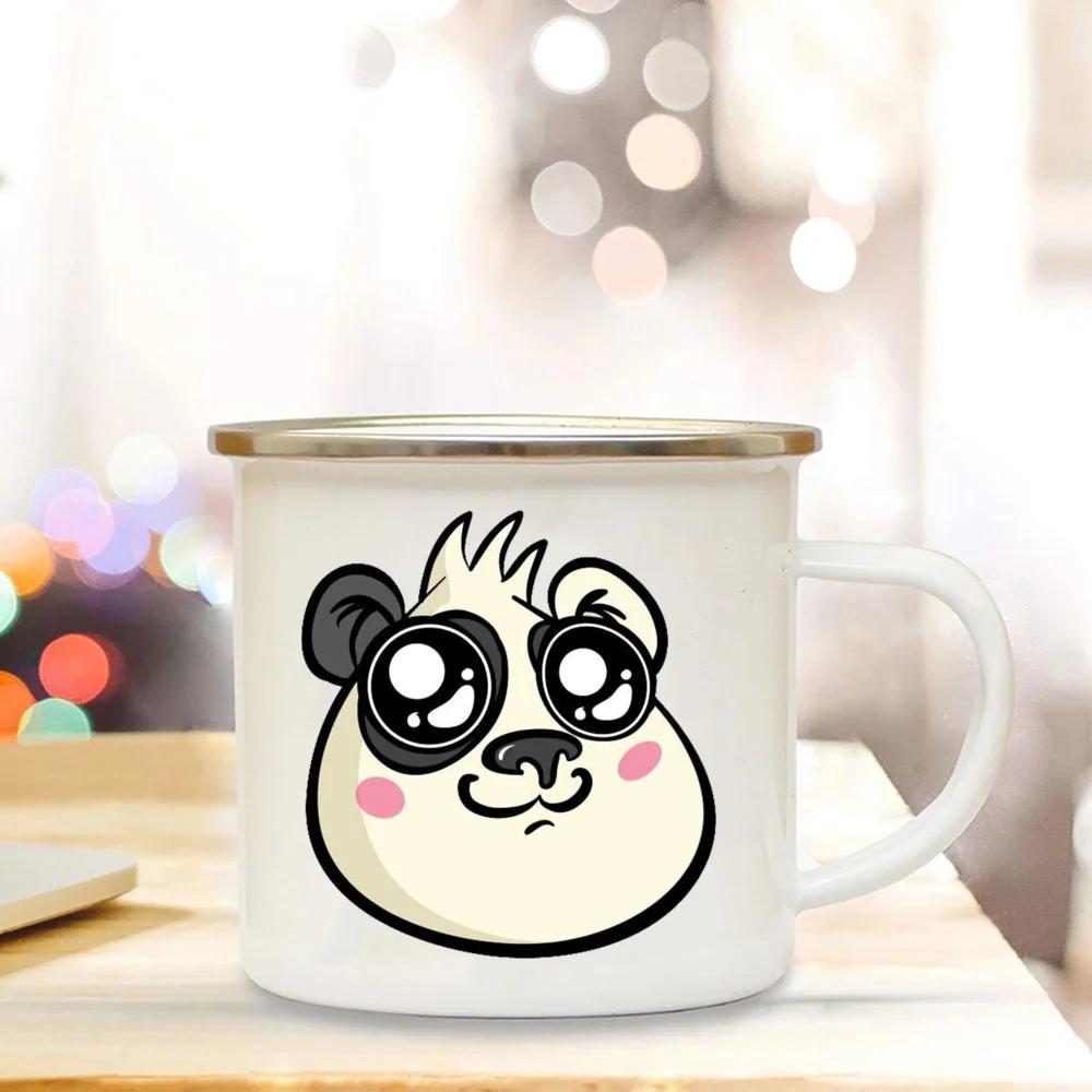 Кружка с изображением медведя панды, идеи подарков для девушки, милая кофейная кружка, подарки с изображением панды, декор для кемпера, кружка с эмалью для кемпинга, подарки на день рождения другу