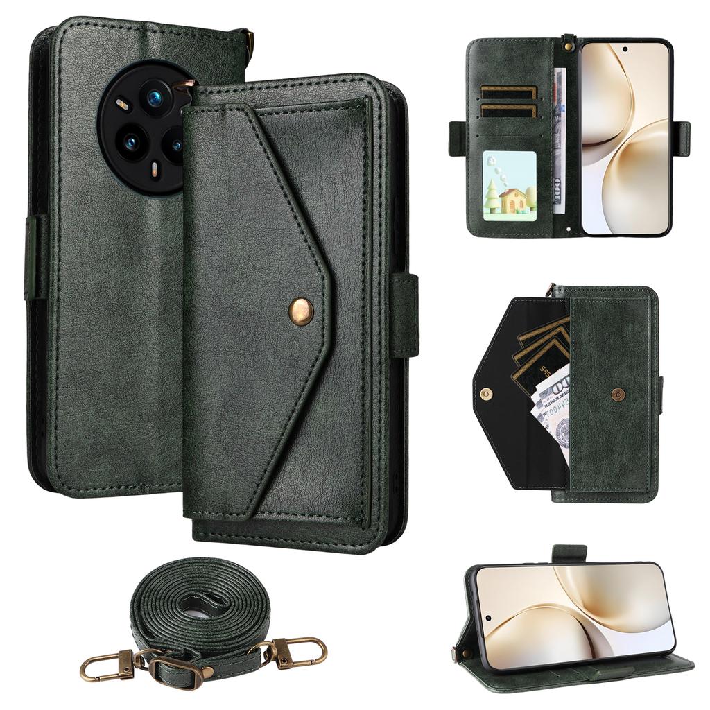 For Realme 14 Pro+ 5G Leather Case Magnetic Closure Wallet Stand Phone Cover with Crossbody Strap