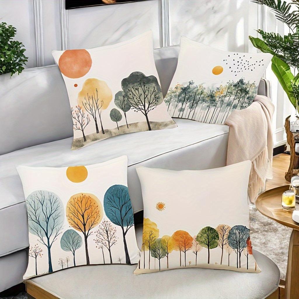 Modern Watercolor Tree And Sun Print Throw Pillow Coversuitable For Sofa Car Bedroom Decorative Cushion Cover Pillow Cover