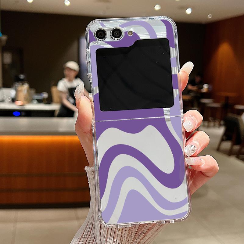 Transparent Soft Phone Case For Samsung Galaxy Z Flip 6 5 4 3 5G Flip6 Flip5 Flip4 Metal Buckle Wave Pattern Clear Folding Cover