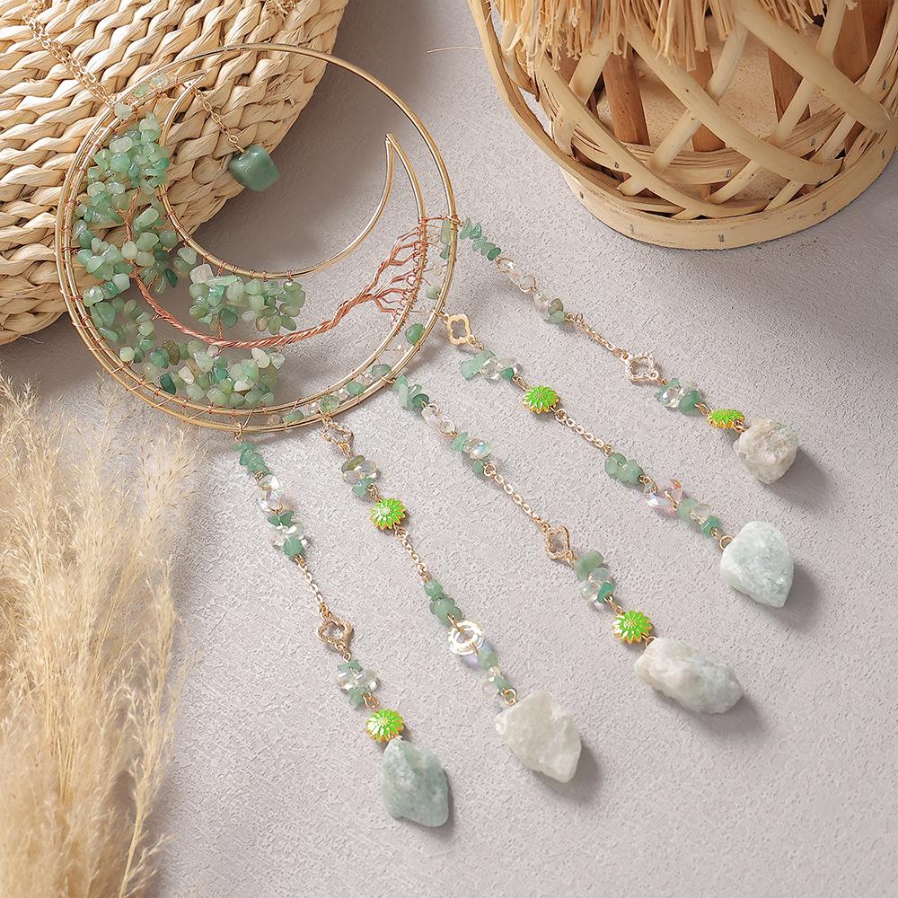 Hand-Woven Wind Chimes Life Tree Dream Crystal Wind Chime Crystal Stone Room Decoration Engraving Christmas