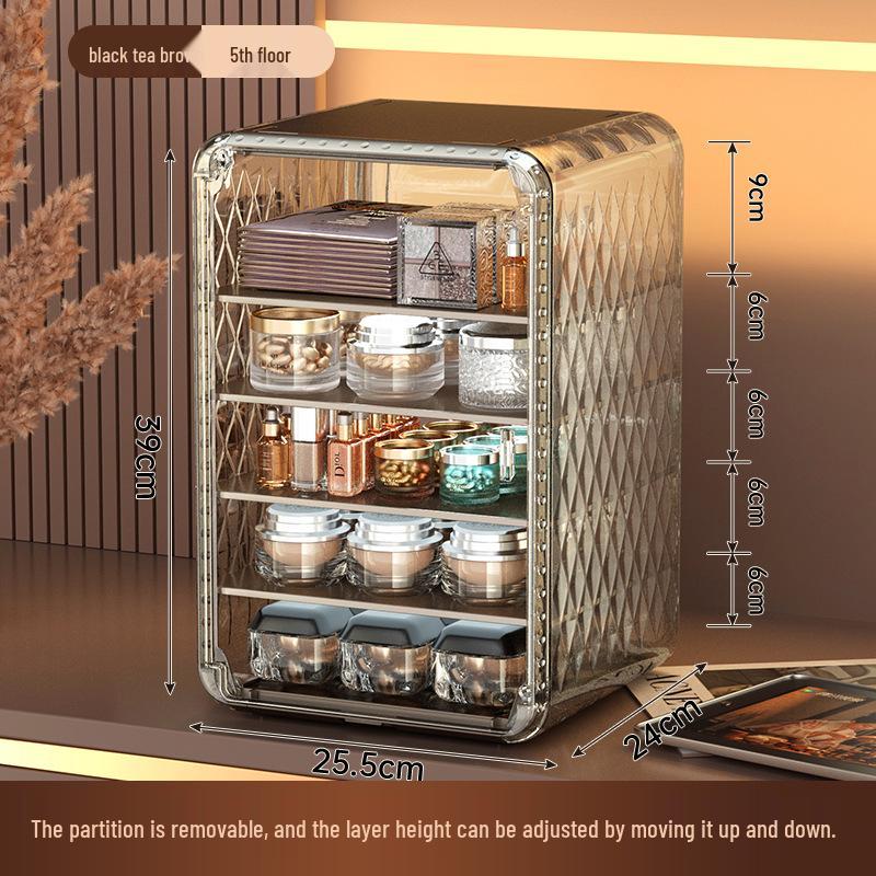 Настольный органайзер для косметики: Пыленепроницаемый, Большая вместимость, Прозрачное хранение для ухода за кожей, помады и масок.