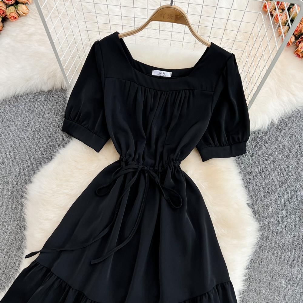 RUGOD 2022 летнее корейское платье с квадратным вырезом на талии, тонкое платье с пышными рукавами и колокольчиком, маленькое платье с галстуком