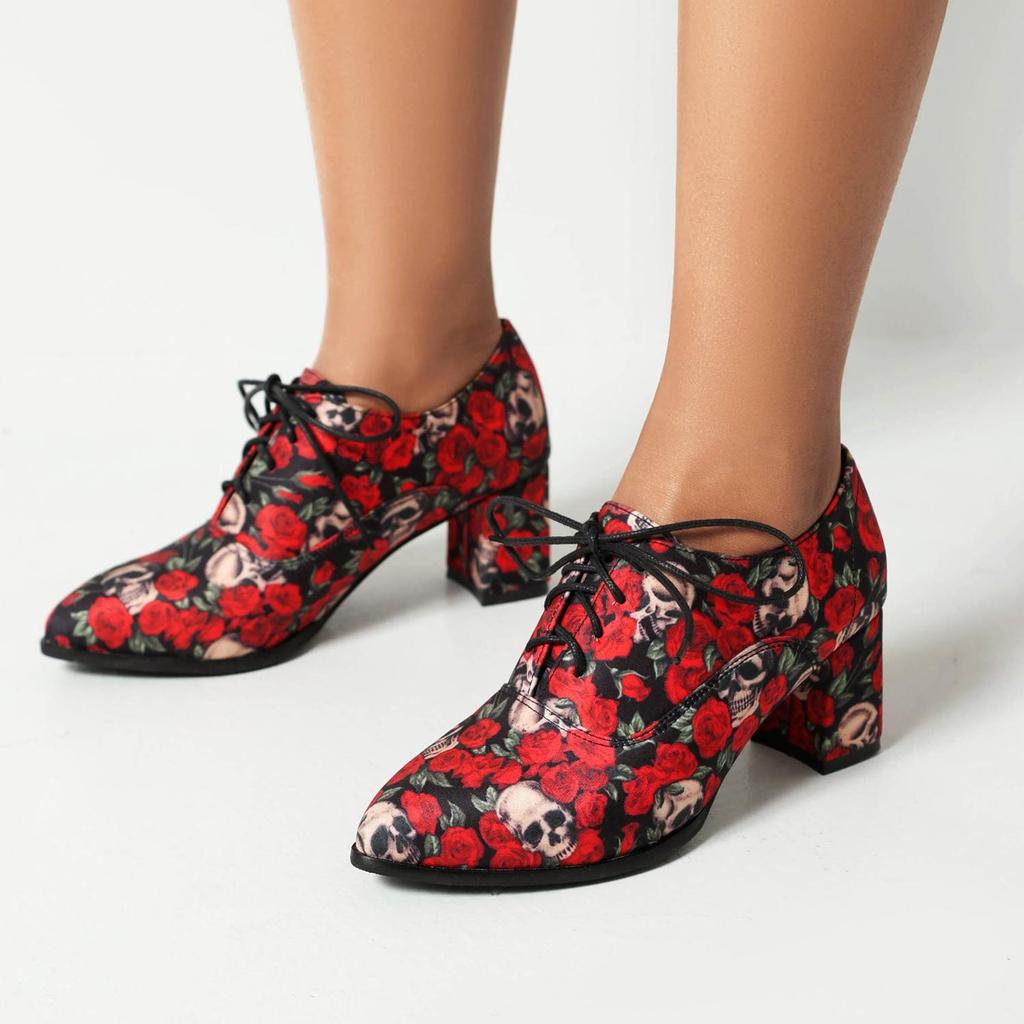 В/Женские туфли на высоком каблуке, туфли на одной платформе, с модными принтами, на толстом каблуке, на большой шнуровке, на низком каблуке, всесезонная обувь.