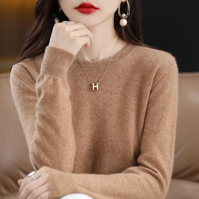 INDFS Женская мода Повседневный Осень Зима Однотонный Принт Длинный Рукав О-Образным Вырезом Свитера