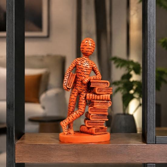 Meaningful Gifts for New Home Resin Book Lover Statue, Reader Sculpture Leaning on Stacked Book, Abstract Thinker Statues Decor Decorative Human