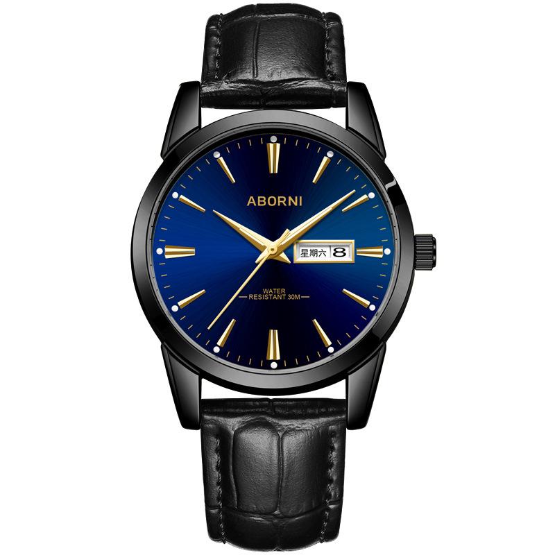 ABORNI Кварцевые часы Деловые водонепроницаемые мужские часы Кварцевые мужские часы