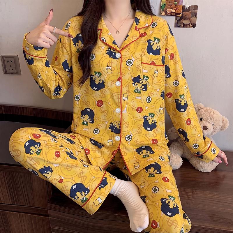 Imitation cotton pajamas women's spring and autumn long-sleeved cartoon cute girl style students can wear loungewear suit