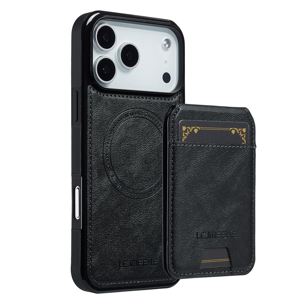 LC.IMEEKE L3 For iPhone 17 Pro Magnetic Case Detachable Card Holder Leather TPU Mobile Cover