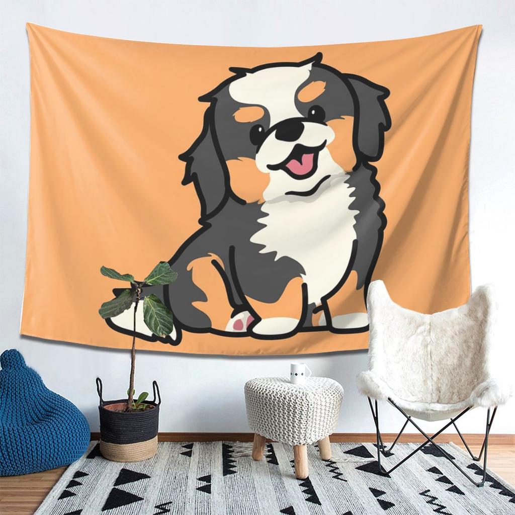 Cute Bernese Mountain Dog Puppy Tapestry Decor Art Aesthetic Tapestries for Living Room Bedroom Home Wall Cloth Wall Hanging