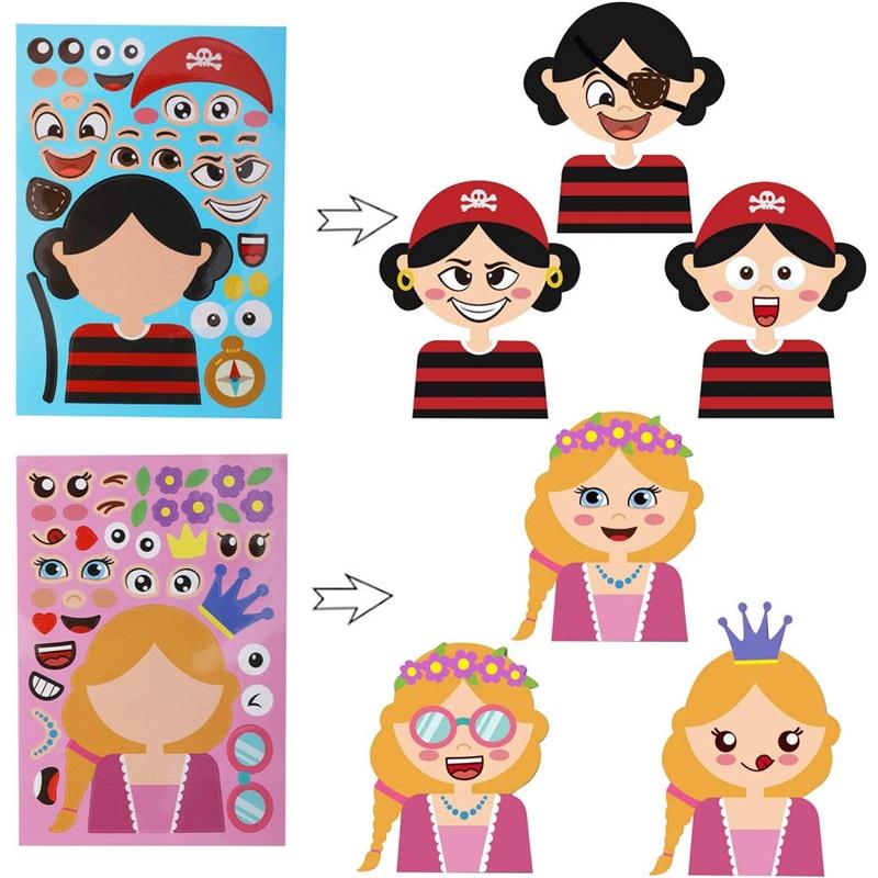 8 листов игры-головоломки, детские наклейки, забавные наклейки «сделай сам», «Сделай лицо», динозавр, животные, монстры, мультяшная наклейка, развивающие игрушки