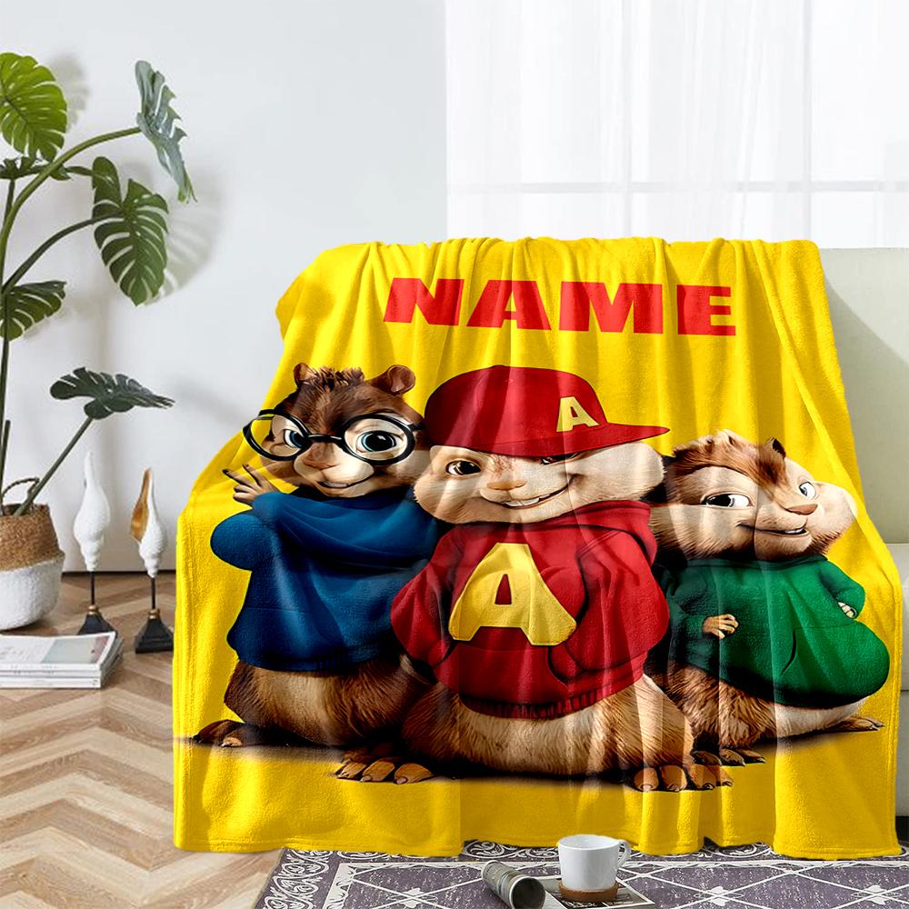 Custom Name Alvin and the Chipmunks Theme Printed Blanket - Perfect for Couch, Bed, Travel & Outdoor Use | Machine Washable, Cozy & Durable.